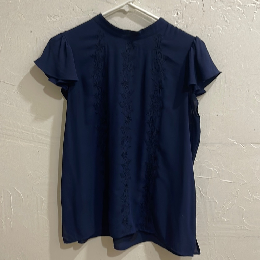 Great condition Loft blue top with flower embroidery, size S